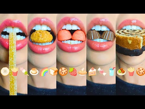 ASMR Eating Emoji Food: Super Crunchy & Soft Treats | Relaxing Sounds thumbnail