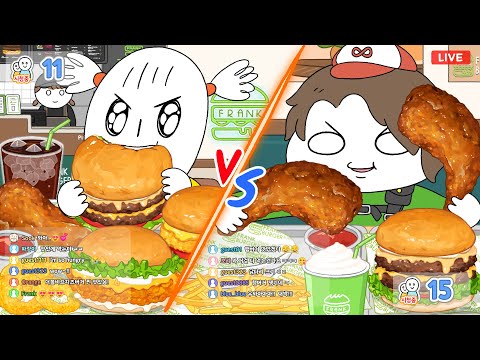 미니 vs 바비의 먹방 라이브 대결! (프랭크 버거 3종, 자이언트 통닭다리) FRANK BURGER Mukbang! Animation ASMR /foomuk thumbnail