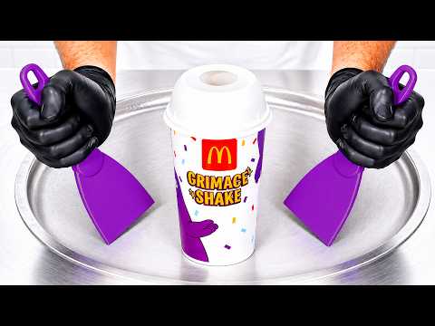 McDonalds Grimace Shake & Burger - Ice Cream Rolls | ASMR Satisfying 💜 thumbnail