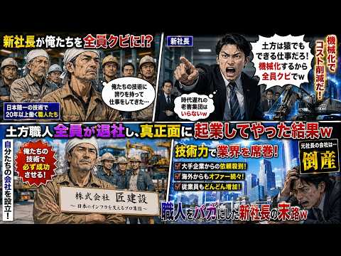 【アニメ】 新社長が日本随一の技術を持ち20年以上働く俺たちに「土方は猿でもできる仕事だろ！機械化するからクビで」土方職人全員で退社し、真正面に起業してやった結果w【感動する話】 thumbnail