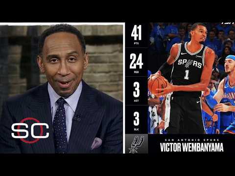 ESPN reacts to Wemby drops 41 Pts, 24 Reb help Spurs beat Thunder in 2OT of Game 1 West Finals thumbnail