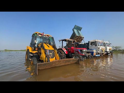 Washing JCB 3dx | TATA Signa Tipper | Mahindra | Swaraj | Tata Truck in Village Pond  thumbnail
