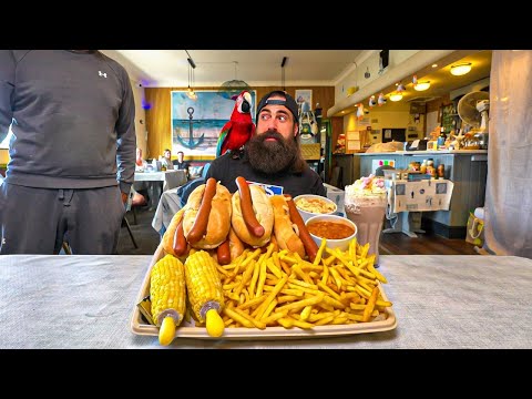 I ORDERED THE HOTDOG CHALLENGE THAT NOBODY COULD BEAT AT A CAFE IN WALES! | BeardMeatsFood thumbnail