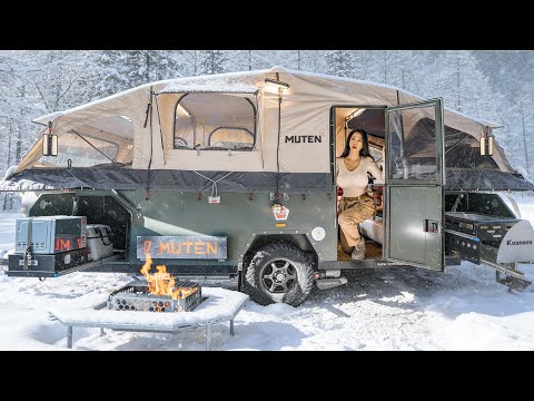 ❄CAMPING IN THE SNOW WITH A NEW TENT TRAILER thumbnail