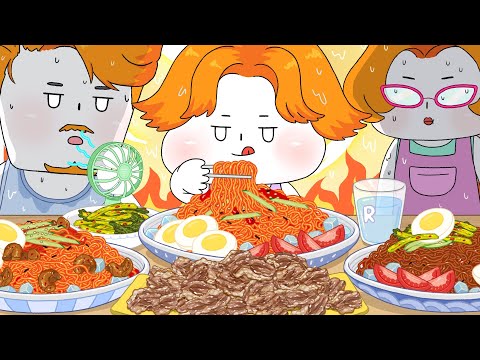 찜통 더위엔 시원한 비빔면 먹방! (더미식 비빔면, 차돌박이) 애니먹방/Bibimmyeon (Spicy Noodle) Mukbang! Animation ASMR /foomuk thumbnail