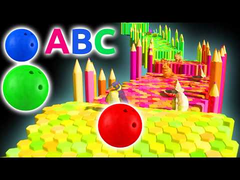 🌈🎳 Bowling Ball Space Adventure with Kinetic Sand Shapes! Learn Alphabet, Animals & Common Items🔤🐶✨ thumbnail