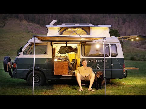 THIS CAMPING VAN has got it ALL [ Cozy SOLO relaxing at a Rain Forest Creek, Van Life ASMR] thumbnail