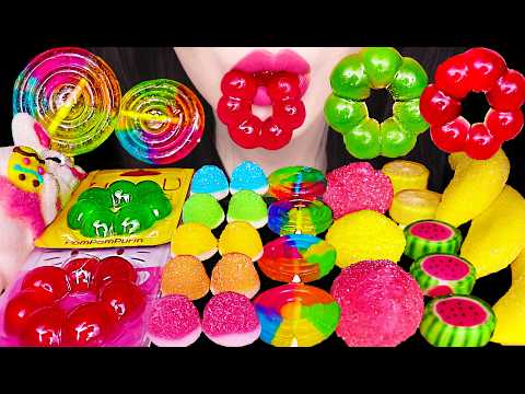 ASMR RAINBOW LOLLIPOP KISS JELLY CANDY 레인보우 롤리팝 젤리 캔디 먹방 MUKBANG, EATING thumbnail