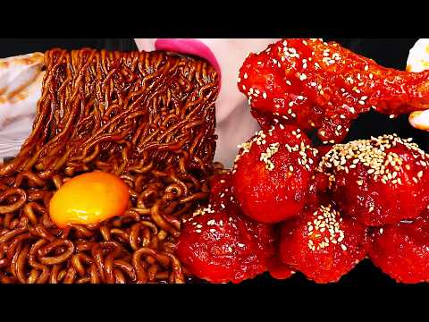 ASMR GIANT FRIED CHICKEN, BLACK BEAN NOODLES BBQ 황금올리브 양념치킨 짜파게티 먹방 MUKBANG, EATING thumbnail