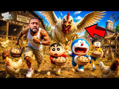 GTA 5 Telugu : Shin Chan, Doraemon & Franklin ESCAPE Giant Monster Chicken! 😱🐔 | Roblox thumbnail