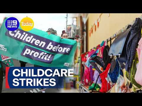 Thousands of childcare workers prepare to strike | 9 News Australia thumbnail
