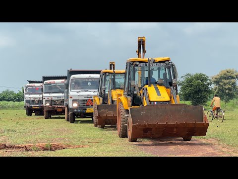 Double JCB 3dx Backhoe with 3 Tata Truck Going To Loading Red Mud in Mine thumbnail