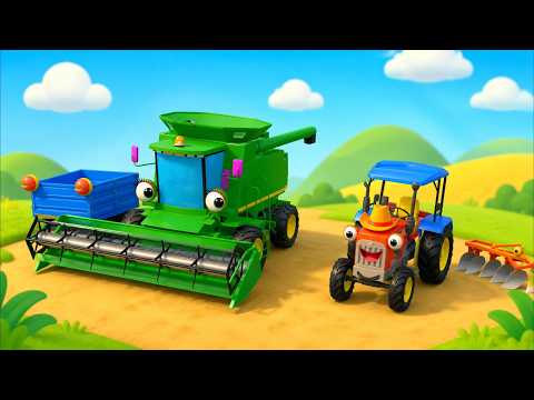 Tractor and Combine Harvester at Work - a 40-minute compilation of Vehicle cartoons for Kids thumbnail