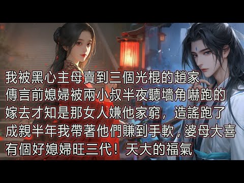 我被黑心主母賣到三個光棍的趙家，傳言前媳婦被兩小叔半夜聽墻角嚇跑的，嫁去才知是那女人嫌他家窮，造謠跑了，成親半年我帶著他們賺到手軟，婆母大喜，有個好媳婦旺三代！天大的福氣。 thumbnail