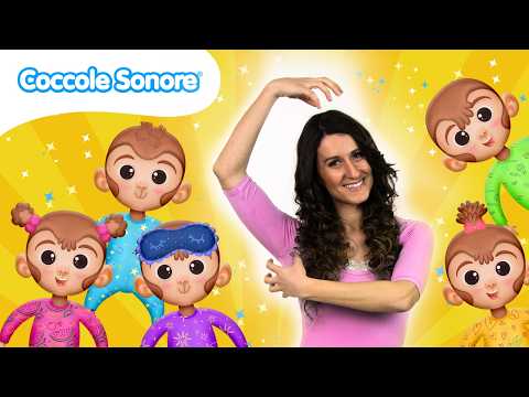 Cinque scimmiette 🐒 Balla con Greta! Canzoncine animate per bambini | Coccole Sonore thumbnail