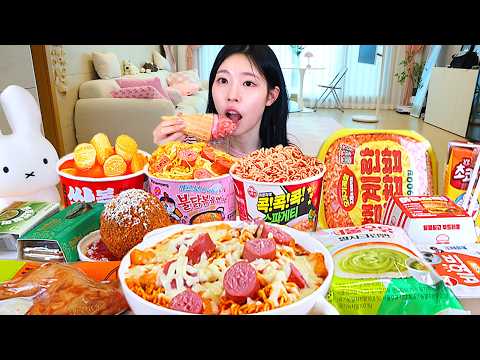 ASMR MUKBANG| 편의점 직접 만든 불닭 떡볶이 치킨 김밥 두바이 디저트 먹방 & 레시피 Convenience Store Food EATING thumbnail