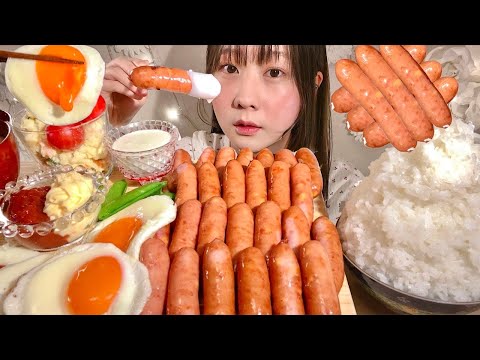 ASMR Cheese Sausage Fried Egg【Mukbang/ Eating Sounds】【English subtitles】 thumbnail