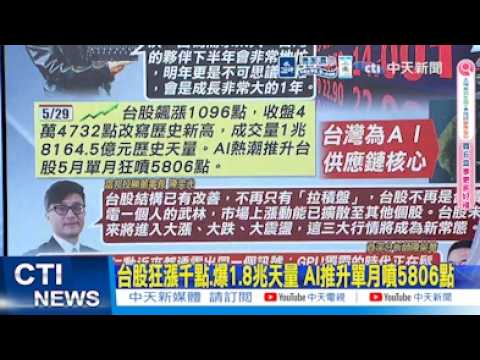 【每日必看】台股狂漲千點.爆1.8兆天量 AI推升單月噴5806點｜黃仁勳「Maybe」回應供電無虞 郭正亮:當然會擔心 20260530 thumbnail