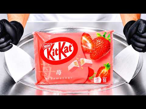 KitKat Strawberry - Ice Cream Rolls | ASMR Satisfying thumbnail