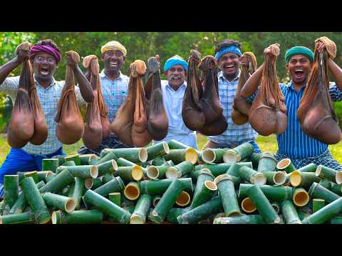 BAMBOO INTESTINE | Goat Intestine Recipe Cooking in Bamboo | Mutton Boti Cleaning | Kudal Curry thumbnail