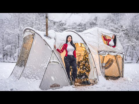 ❄️CAMPING IN HEAVY SNOW WITH A TWO-STORY TENT thumbnail