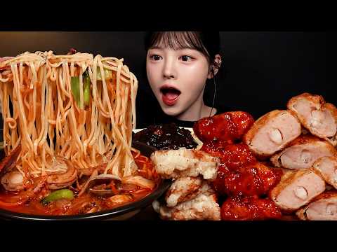 SUB)얼큰칼칼한 해물짬뽕에 탕수육 먹방! 바삭멘보샤 짜장밥까지 중식파티 꿀조합 Jjamppong Mukbang Asmr thumbnail