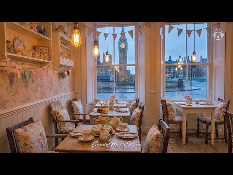 ?️ Rainy London Tearoom Ambience ? Soft Cafe Jazz & Gentle Rain to Relax, Study thumbnail