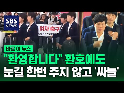 "환영합니다" 환호성에 묵묵부답으로 입국한 북한 선수들 / SBS / 바로이뉴스 thumbnail