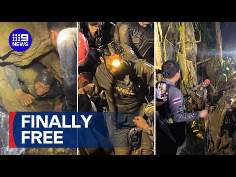 First of trapped villagers freed from underground Laos cave | 9 News Australia thumbnail
