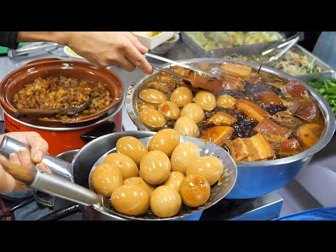 Famous Taiwanese Food - Braised pork and pork belly rice, pig's trotters! /台灣著名美食! 爌肉飯, 魯肉飯, 滷豬腳! thumbnail