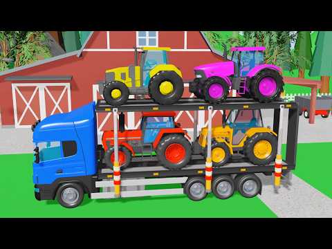 Dump Truck and mini Excavator - 60 Minutes of Farm Animation Full of Surprises - Traktory dla Dzieci thumbnail