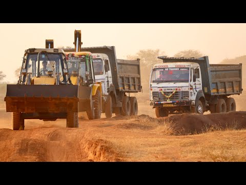 Kirloskar JCB 3dx JCB 3dx Expert Loading Mud in 2 TATA 2518 Truck with Cooking Chicken Curry thumbnail
