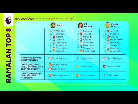 Ramalan TOP 8 EPL 25/26 oleh Burn, Elli & Coach Dom pada 19 Ogos 2025! | Berbulu dengan Burn S6 thumbnail