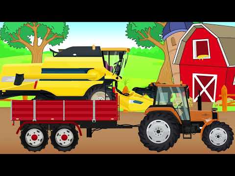 Farm works Tractor and Combine Harvester | Cartoon Style Tractor and Combine Harvester thumbnail