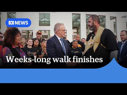 National Indigenous 'Walk for Truth' finishes on steps of Parliament House, met by PM | ABC NEWS thumbnail