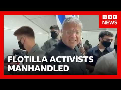 Far-right Israeli minister condemned for taunting handcuffed Gaza flotilla activists | BBC News thumbnail