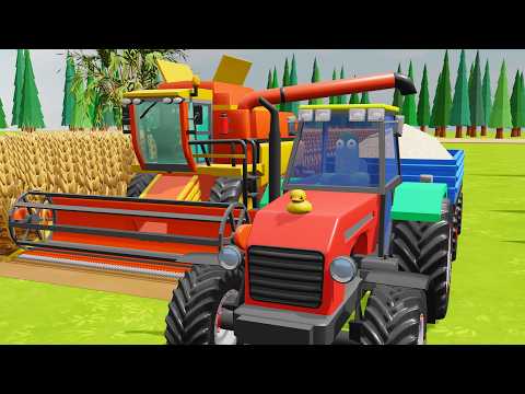Tractor Work on the Farm, i.e. Plowing, Sowing and Mowing Wheat with a Combine Harvester for Kids thumbnail