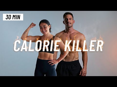 30 MIN CALORIE KILLER HIIT WORKOUT - ALL STANDING - Full Body, No Equipment, No Repeats thumbnail