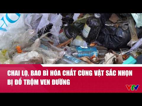 Chai lọ, bao bì hóa chất cùng vật sắc nhọn bị đổ trộm ven đường | VTV24 thumbnail