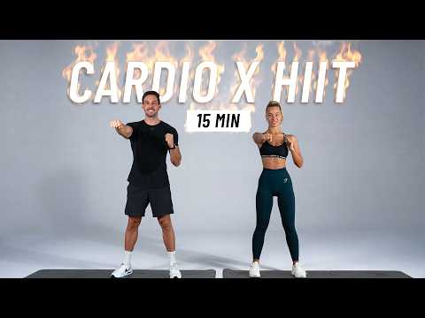 15 MIN CARDIO HIIT WORKOUT - ALL STANDING - Full Body, No Equipment, No Repeats thumbnail