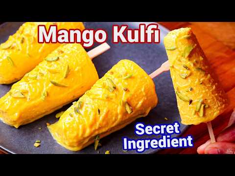 Instant Mango Kulfi Recipe - with Secret Ingredient | 3 Ingredient Mango Malai Kulfi No Cream thumbnail