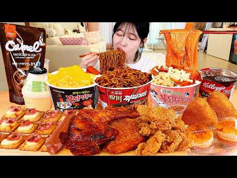 ASMR MUKBANG| 편의점 직접 만든 불닭 떡볶이 치킨 김밥 디저트 먹방 & 레시피 Convenience Store Food EATING thumbnail