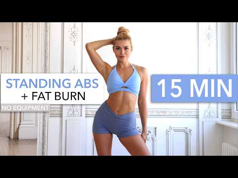 15 MIN STANDING ABS + FAT BURN - on the music, 100% standing core, HIIT I No Equipment thumbnail