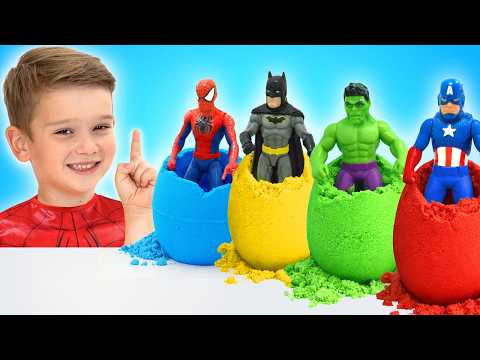 Mike becomes superhero and plays with giant surprise eggs thumbnail
