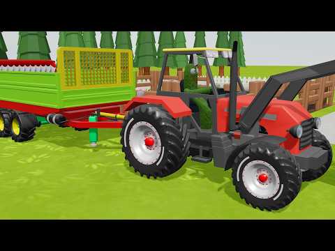 Red Tractor with a Cactus Inside and Cleaning Up After Pigs - Colorful Farm and Vehicles for Kids thumbnail