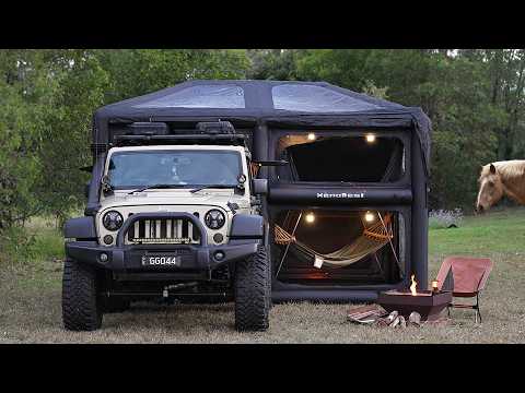 SOLO CAMPING with a HORSE and a DOG [ Relaxing in a 2 lvl Tent, Rain Forest vibes ASMR ] thumbnail