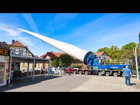 Giant Rotor Blade Transported Through Small Town | Heavy Haulage thumbnail