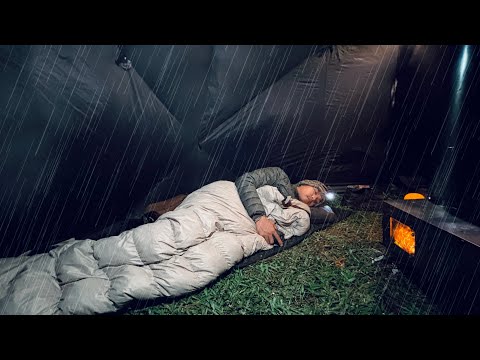 HOT TENT RAIN CAMPING IN RELAXING RAIN ! CAUGHT ALONE IN THE RAIN thumbnail