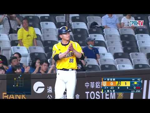 06/02 統一 VS 中信 二局下，林瑞鈞選到四壞球保送後，靠著陳九登的二壘安打衝回本壘得分！ thumbnail