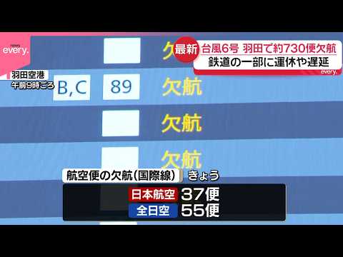 【台風6号の影響】羽田空港で約730便が欠航  鉄道の一部に運休や遅延 thumbnail
